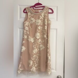 NWOT SD Collection Blush Pink Dress with Cream Floral Embroidery and Pearl Trim